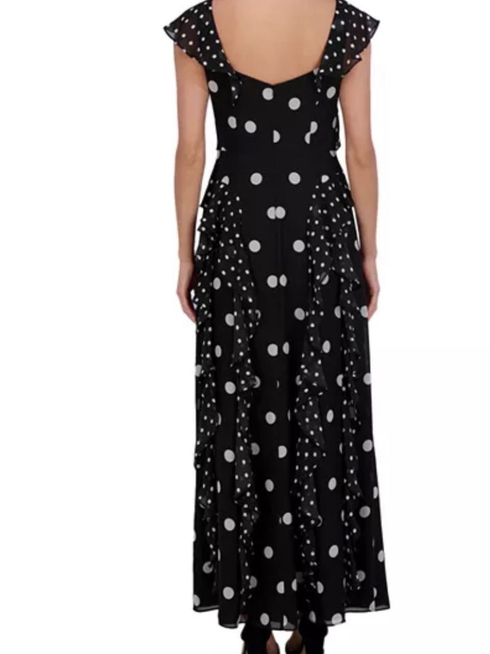 Eliza J V Neck Flutter Sleeve Polka Dot Ruffle Dress - Black and White